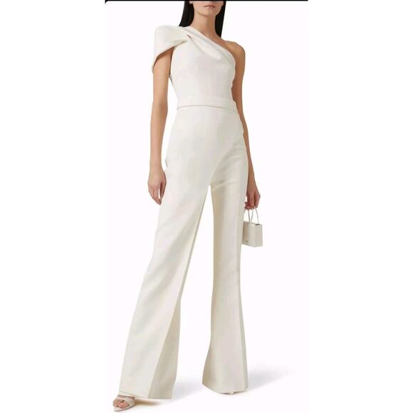 $1295 SAFIYAA Kora Ivory Single Shoulder Asymmetric Top Crepe Sz XS Bridal - Picture 13 of 16